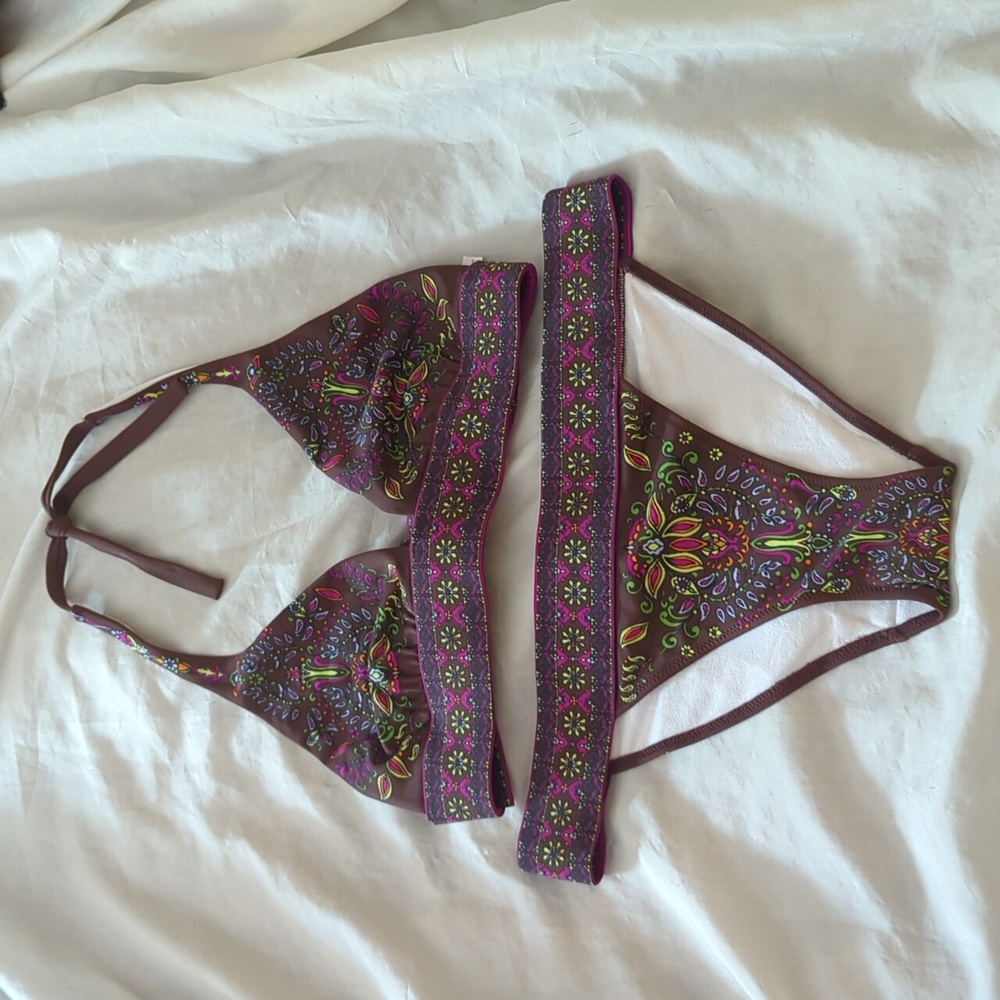 Victoria's Secret bikini, brown with pink, sz S
